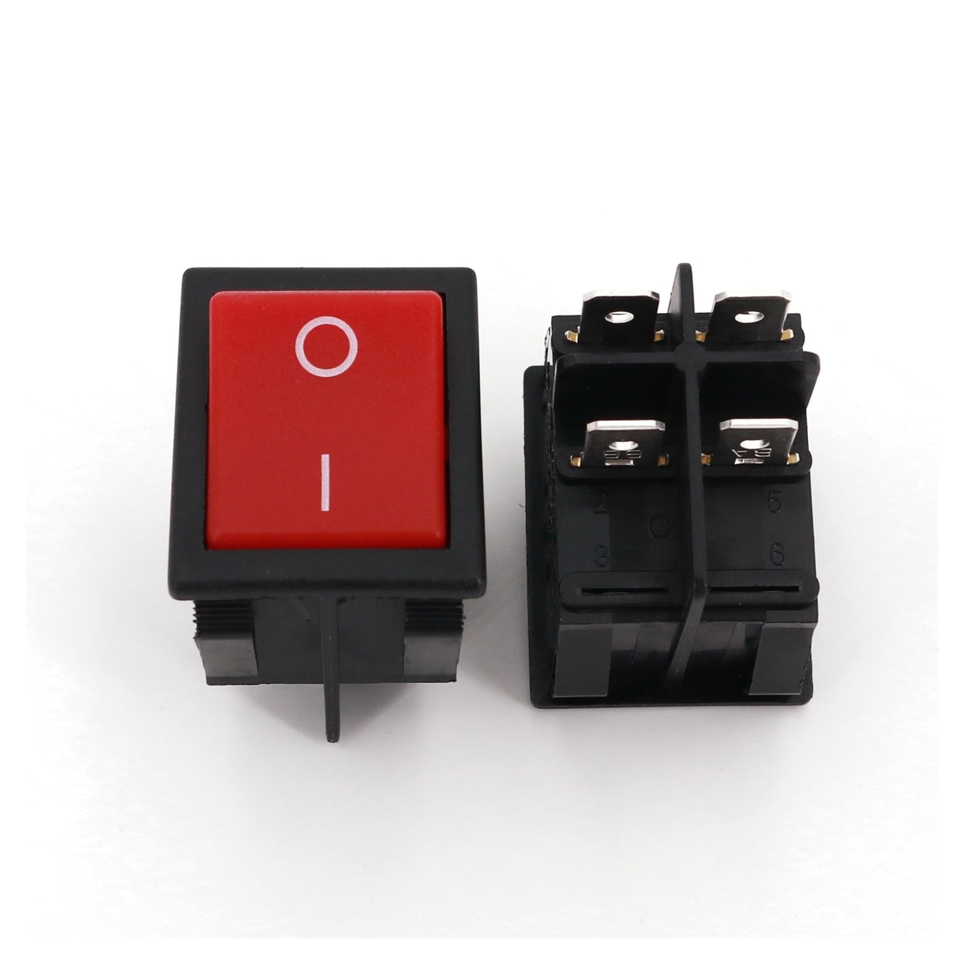 5 Stück R-Serie 32 x 25 mm (ohne Licht), 4-poliger ON-OFF-Hochstrom-20-A-DPST-Wippschalter(5Pcs Red)