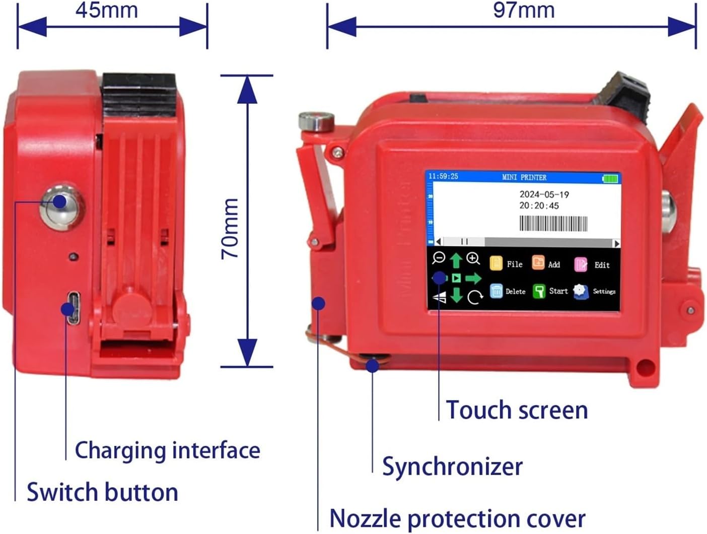 12.7mm Mini Portable Handheld Inkjet Printer for QR Barcode Text Image Logo Expire Date Label(with Black Ink*2,EU)