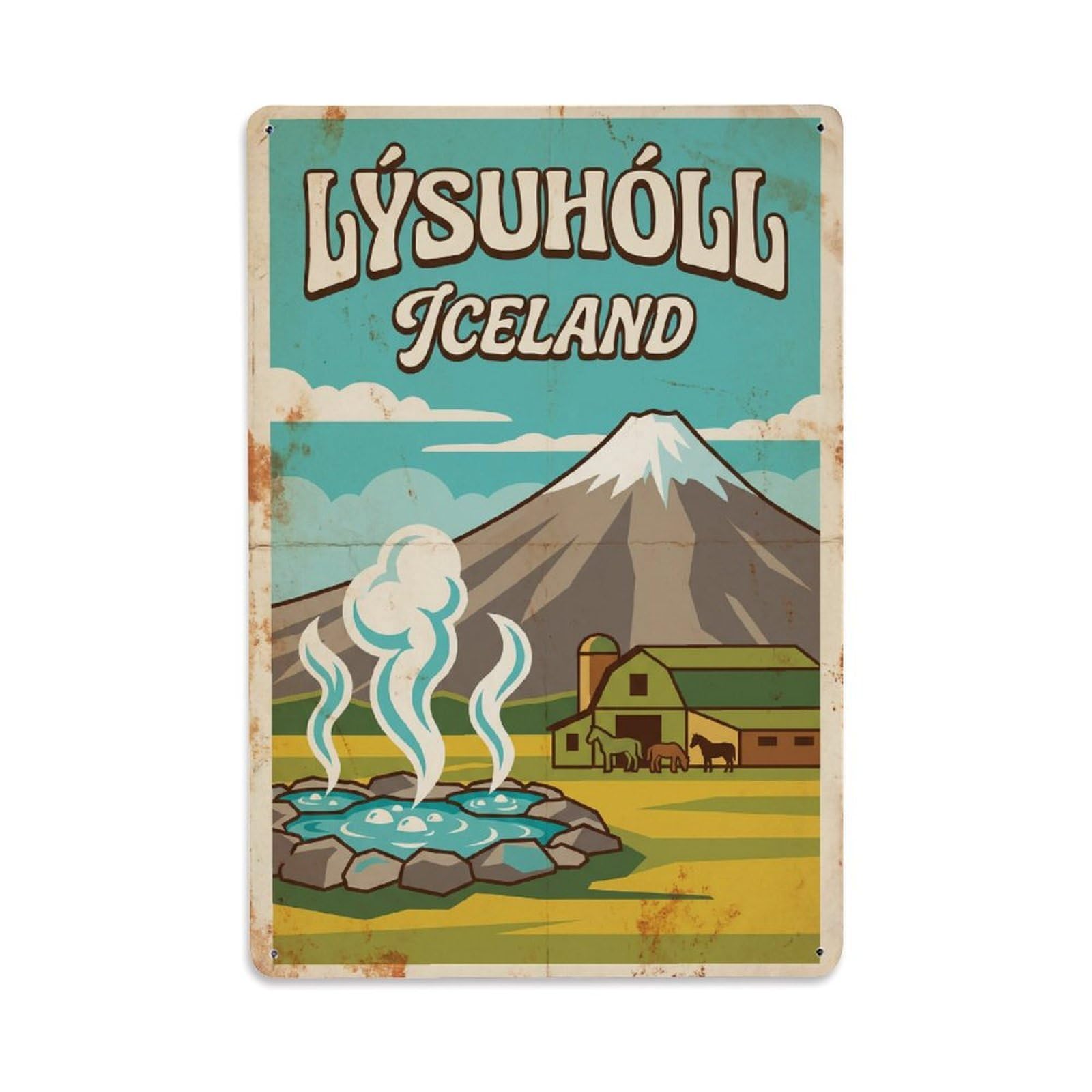 Gead 8X12inch Style Vintage Travel Lysuholl Iceland Geothermal Metal Tin Sign