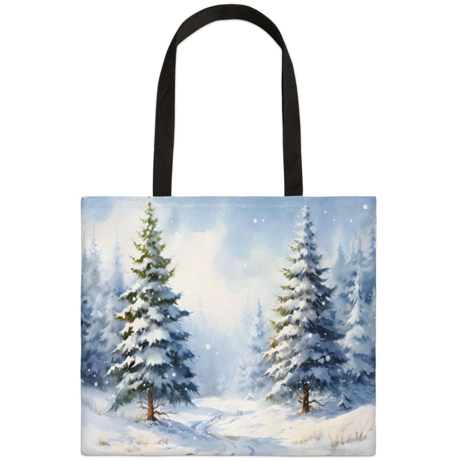 Mularoka Snow Woods Square Canvas Tote Bag Top Handle Purses Stylish Women Canvas Shoulder Tote Bags Reusable Handbags for Work Travel Picnic Beach Shopping Gym Hiking