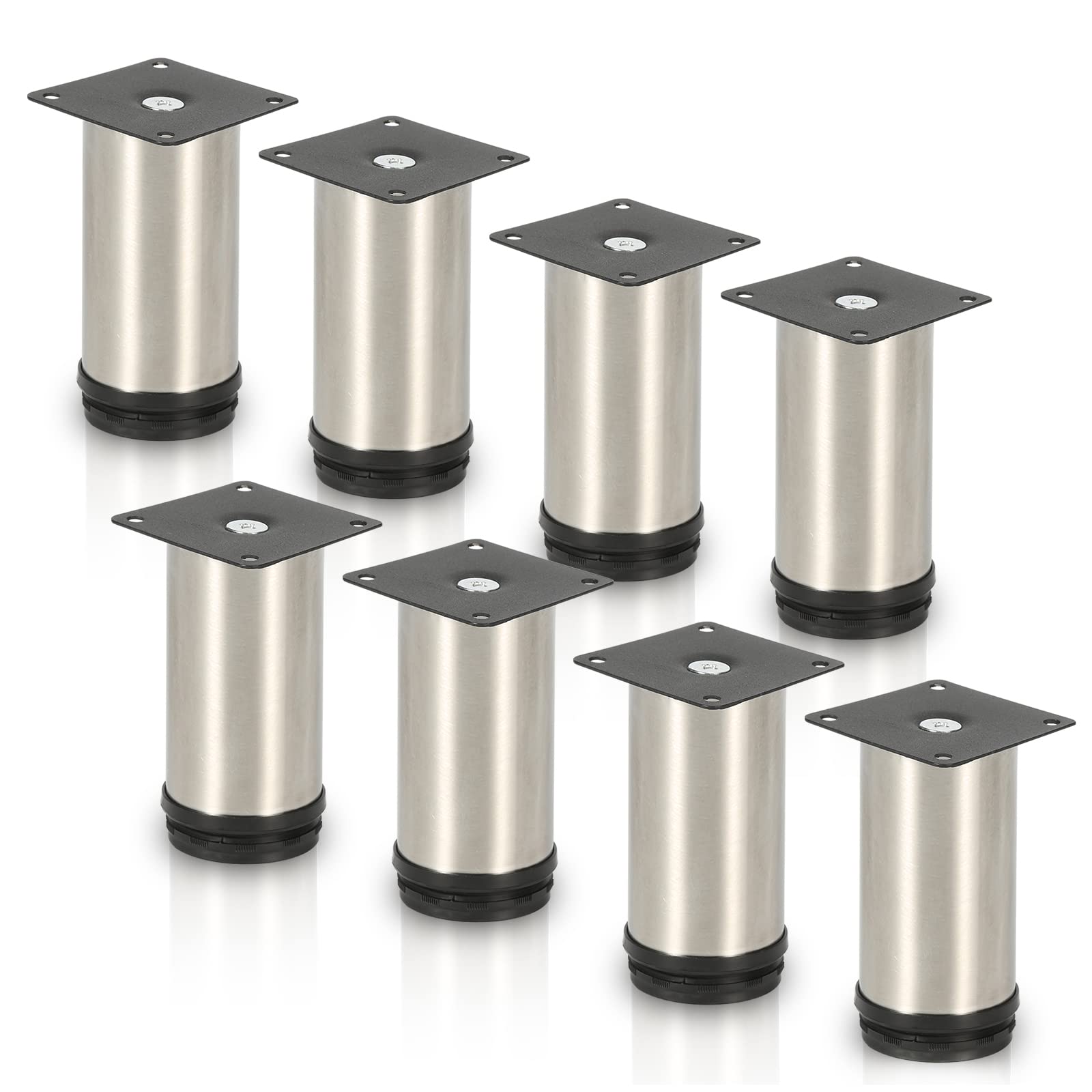 Lospitch 4er Set Aluminium Möbelfüße Höhe 80mm, belastbar bis 250 Kg, Runde Schrankfüße Tischfuß Sofafuß Möbelbeine, für Möbel, Küchenschränke, Höhenverstellbar 15mm