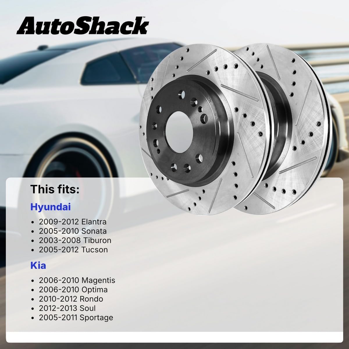 AutoShack Front Vented Drilled & Slotted E-Coated Brake Rotors 2-PC Set Replacement for 2009-2012 Hyundai Elantra 2005-2010 Hyundai Sonata 2012-2013 Kia Soul ShadowGuard 11.02" (280 mm)