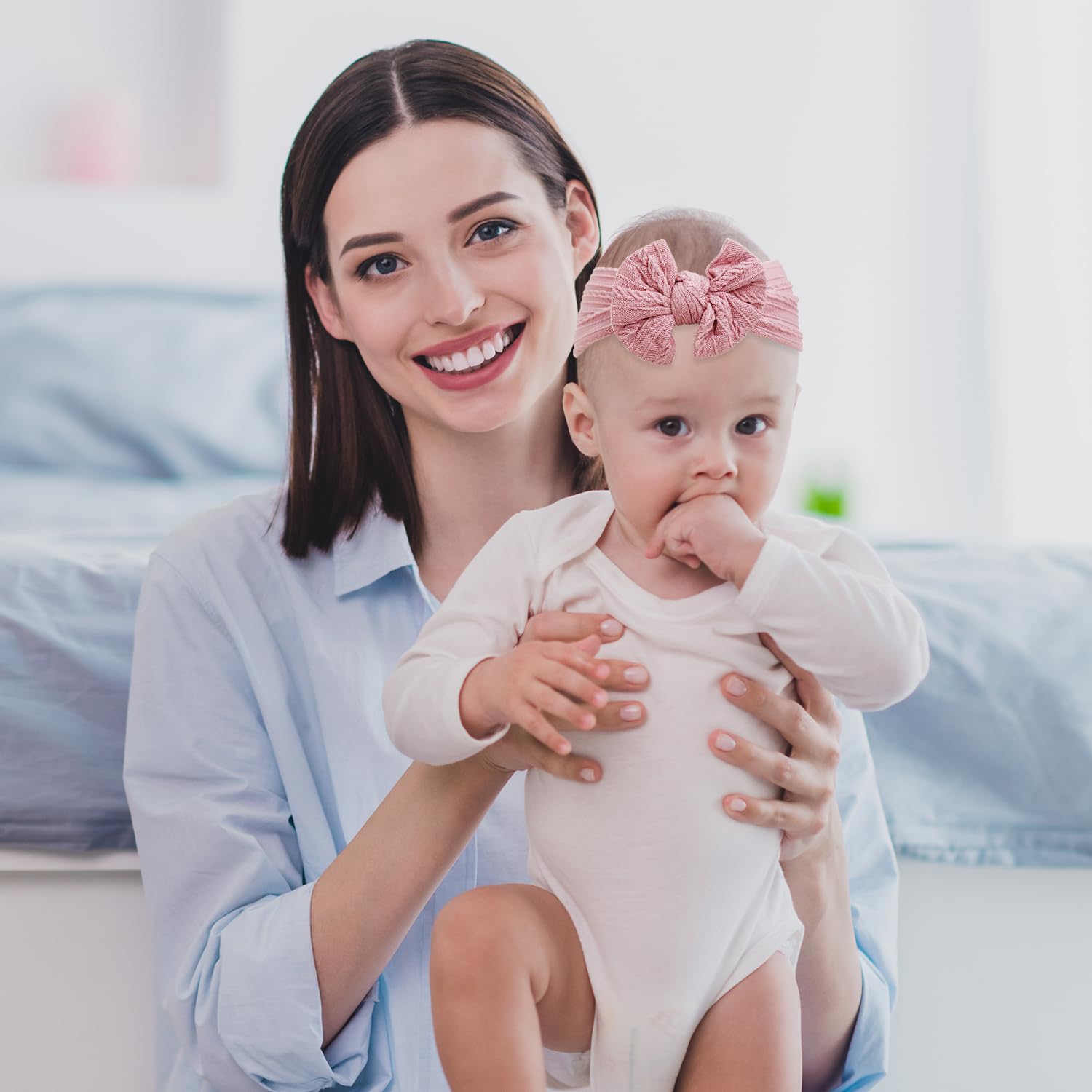 Fascine Per Capelli Bambine - 2 Pezzi Turbantini Morbidi Con Fiocco - Verde E Rosso - Foto 3