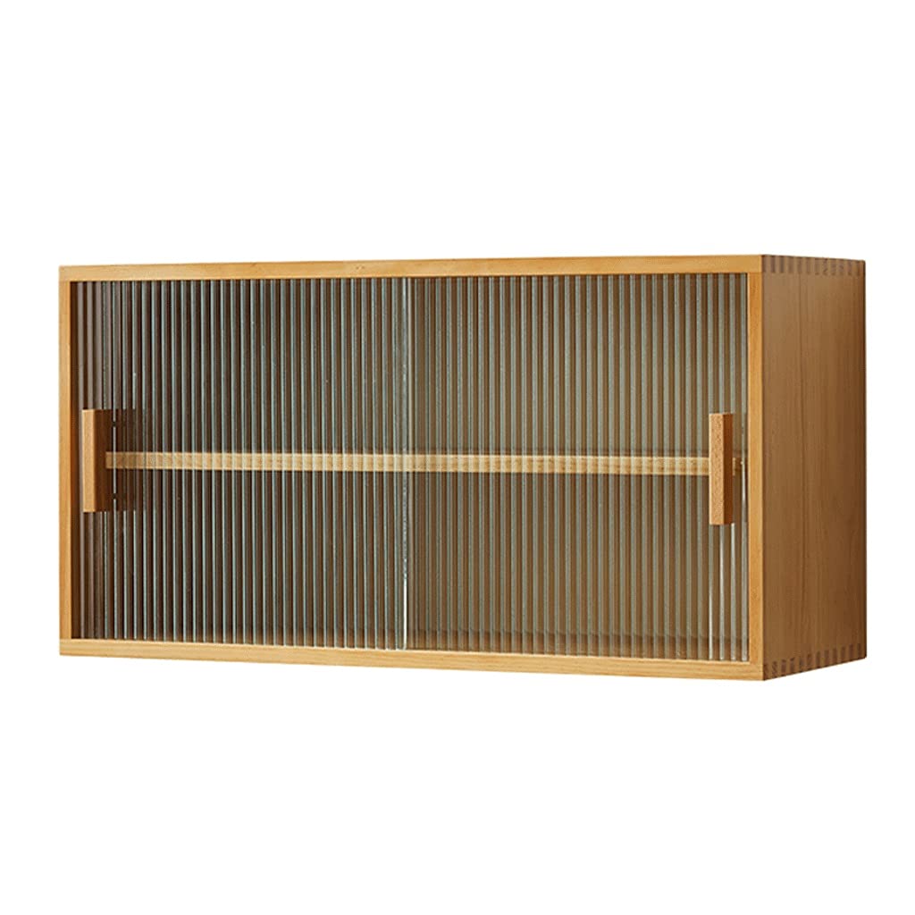Wooden Display Cabinet,Wall Shelf Hanging Cupboard, 2 Tier for Kitchen Countertop Bar Sideboard Collectibles Storage with Glass Sliding Door(Wood Color)