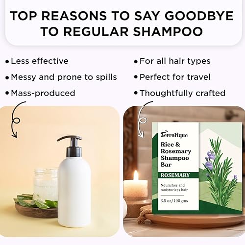 Miniatura 7 de Barra de champú de agua de arroz, barra de champú de romero para el crecimiento del cabello, contiene manteca de karité, coco, para adelgazar el