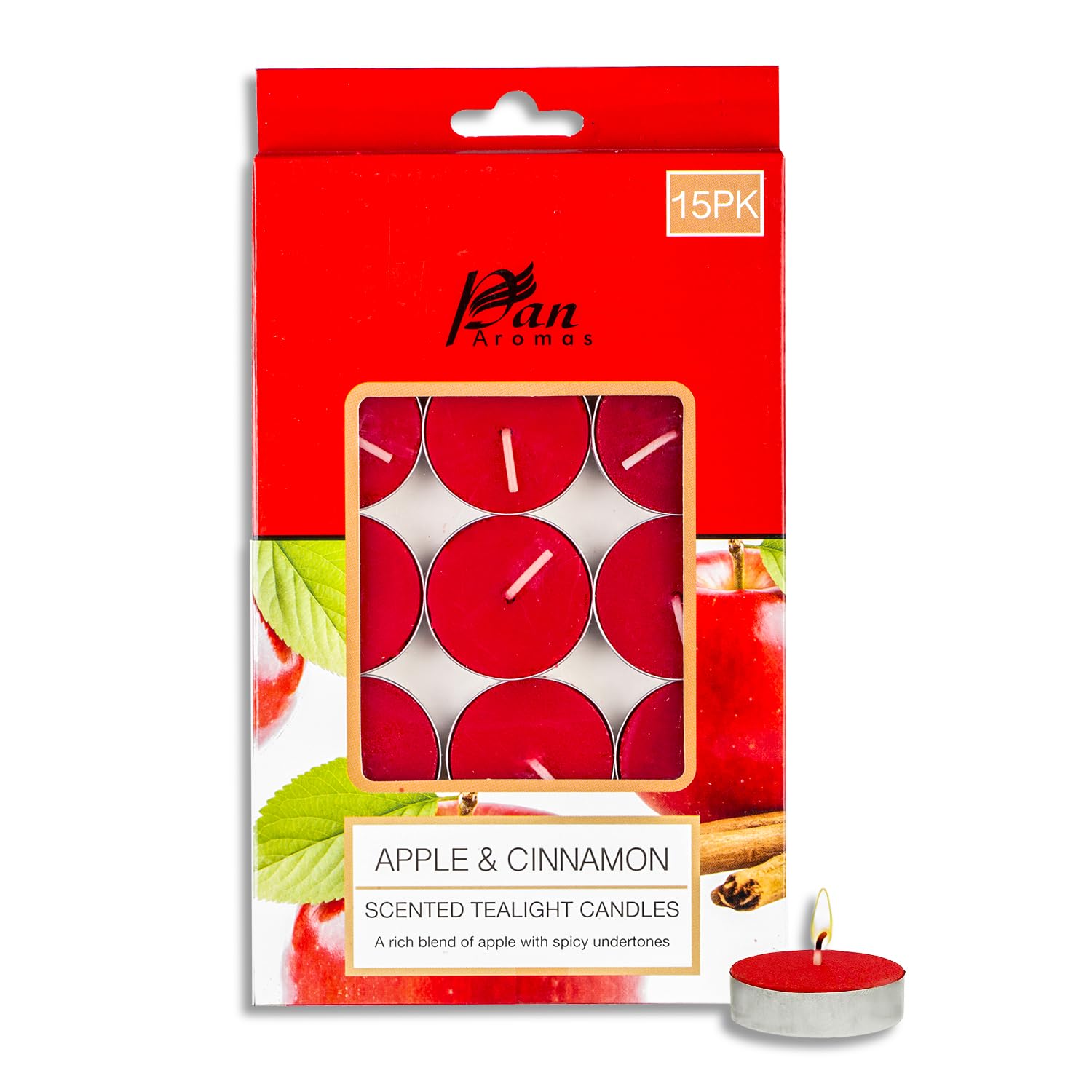 Pan Aromas - (Apple & Cinnamon) Scented Tealight Candles| Pack of 15| Long Burning Tealight Scented Candles for Home, Office & Gifting - 2.5 hrs to 3 hrs Burn Time