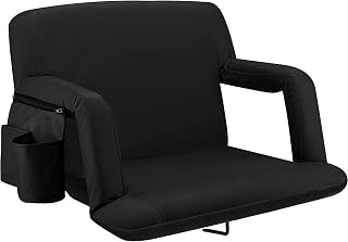 Alpcour Folding Stadium Seat – 25-inch Extra Wide Padded Adults Camping Reclining Waterproof Bleacher Chair – Best Ultra Extra Thick Lightweight Back Support Cushion Seats for Bleachers w/Arm Rest