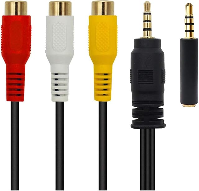 Câble Audio 3,5 mm à RCA, Câble AUX à Vidéo Stéréo pour Smartphones, MP3, Tablettes, Haut-parleurs, Lecteur DVD, Projecteur, TV, Boîte Wii, Caméra Vidéo, VCR (3,5 mm Mâle Droit à 3RCA 20 cm)