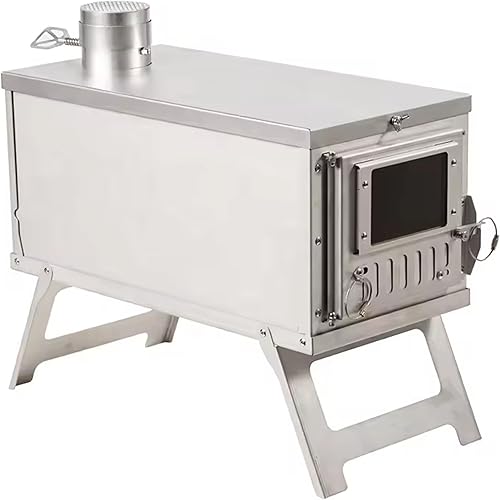 Estufa de leña portátil para acampar con mochila y tubo de chimenea de 8.6 pies ligera y plegable para tienda de campaña, caza, pesca en hielo,