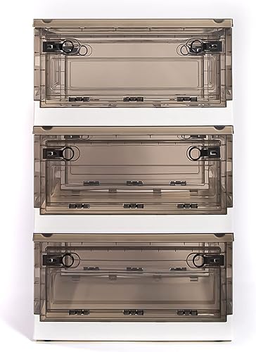 Miniatura 1 de Best Home Fashion Paquete de 3 contenedores de almacenamiento de apertura lateral, tapa apilable plegable, fácil de ordenar con caja de