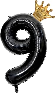 Black 9 Balloon Number, 40 inch Big 9TH Birthday Balloon for Black Theme Birthday Party Supplies Anniversary, Level 9 Unlocked Birthday Decorationsfor Boys Girls Birthday King