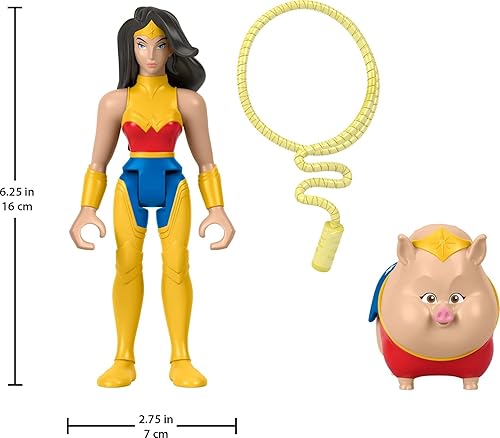 Miniatura 4 de Fisher-Price DC League of Super-Pets Juguetes preescolares Wonder Woman y PB Juego de figuras posables para juegos de simulación para niños a partir