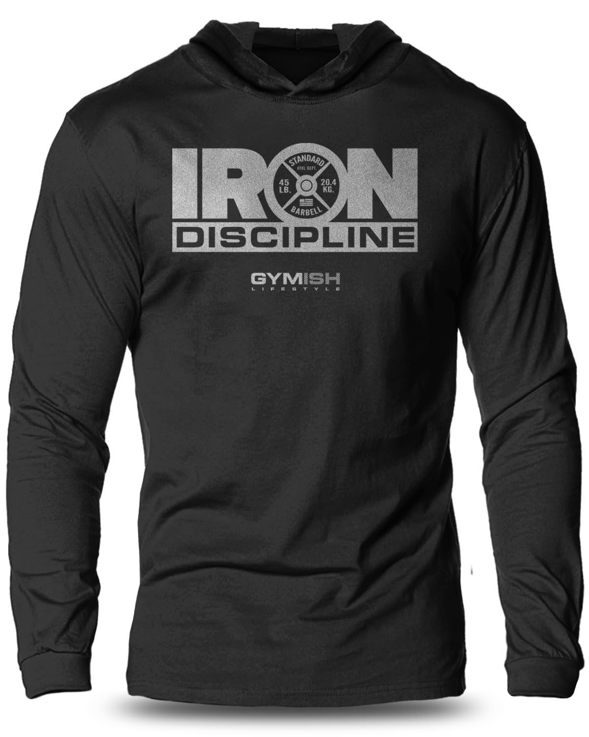 Inspirational Iron Discipline Hooded Workout Shirt Long Sleeve Gym T-shirt