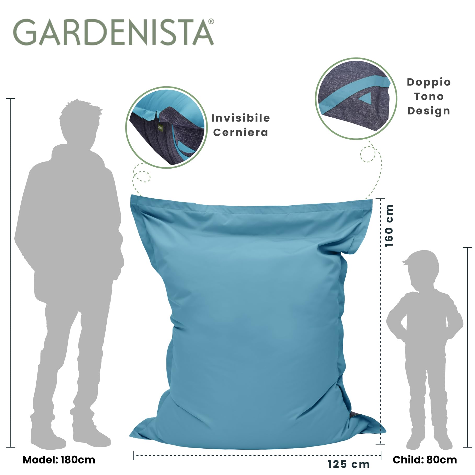 Gardenista Poltrona Sacco Pouf | Bean Bag Grande XXL per Interni & Esterni 125X160cm | Rettangolare Slab Beanbag per Adulti e Bambini | Incl. Borsa Interna Ricaricabile con Perle EPS (Alzavola)