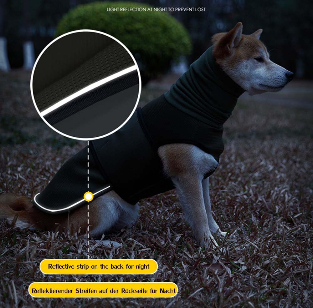 Cappotto per cani per alleviare l'ansia del cane, protezioni per le orecchie, calmante, giacca per cani con strisce riflettenti, dolcevita calmante per cani, per fuochi d'artificio, viaggi e