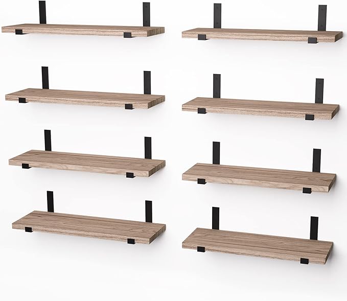 YGEOMER Floating Shelves, Set of 8, Rustic Wall Shelves