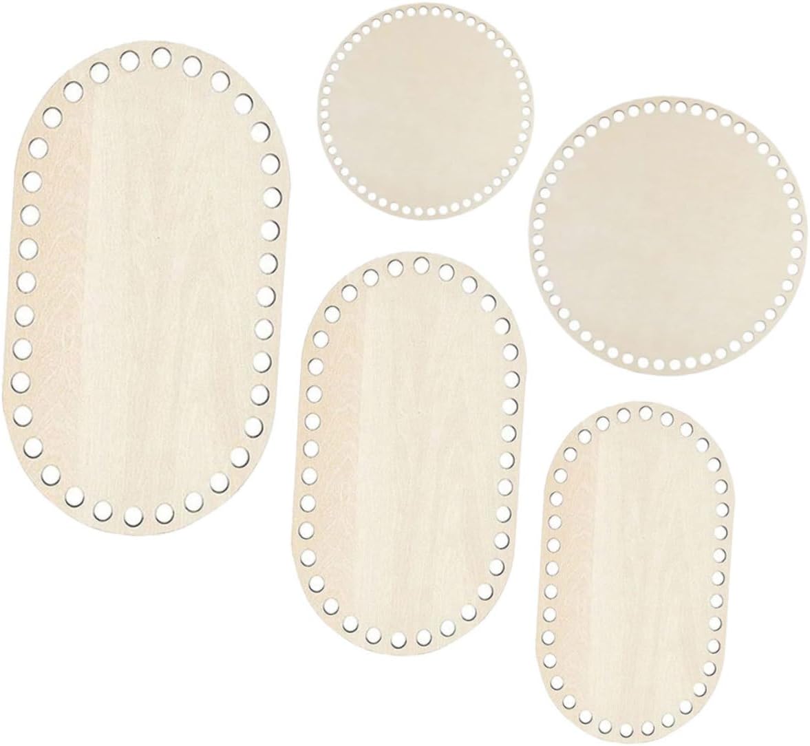 TEHAUX 5Pcs Wooden Base for Crochet Basket Weaving Natural Wooden Round Oval Shaper for DIY Bag Making Sturdy Multi Purpose Craft Supplies for Home Office Decor