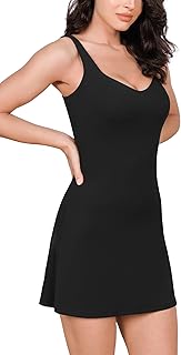 ODODOS Women's Cloud Feeling Tank Dress with Separate Shorts and Built in Bra U