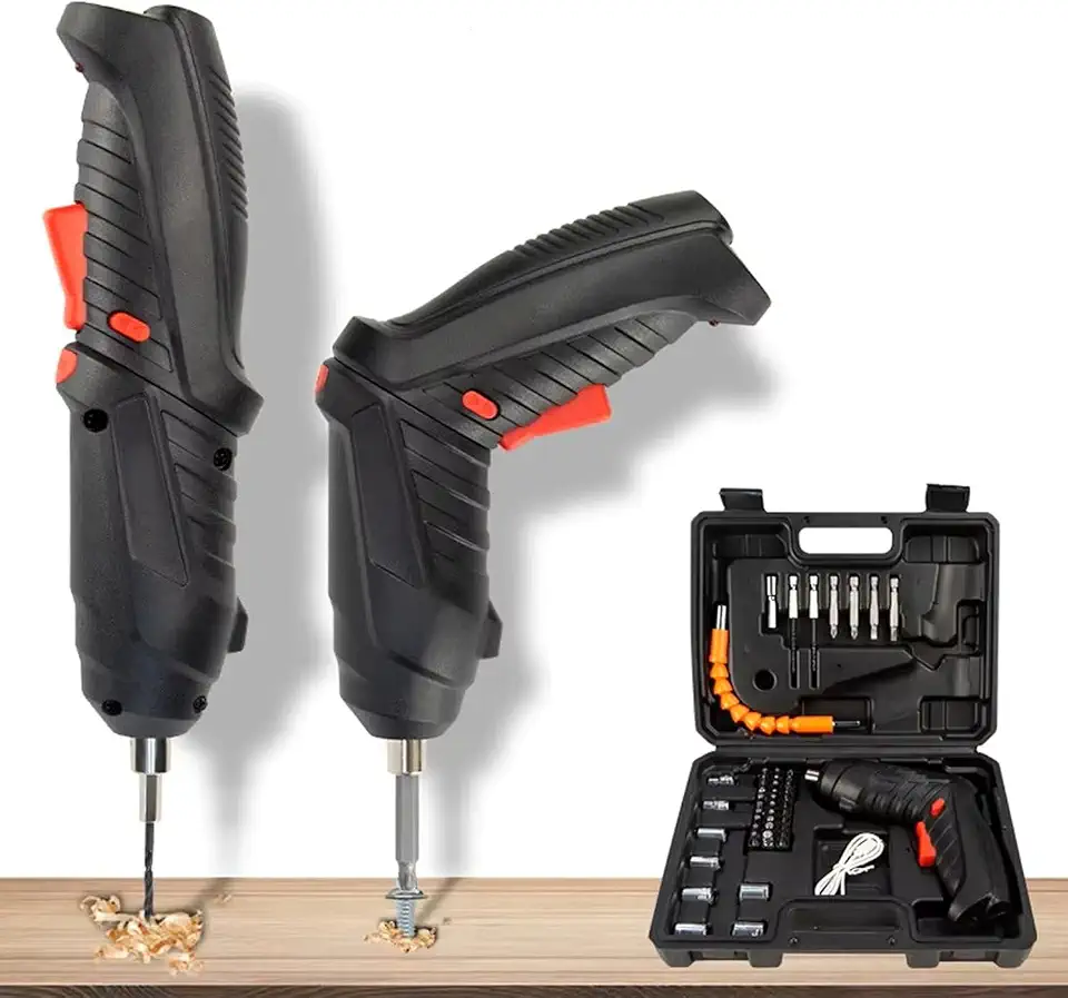 Mini Parafusadeira Elétrica, sem Fio USB com 46 Peças + Maleta e LED. Kit Completo Portátil para Reparos, Montagem de Móveis e Uso Doméstico