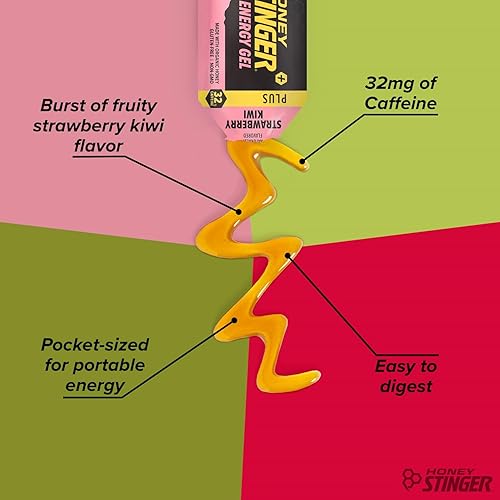 Miniatura 4 de Honey Stinger Gel energético orgánico, fresa y kiwi, sin gluten, sin cafeína, miel orgánica, ejercicio previo y medio, correr y rendimiento,