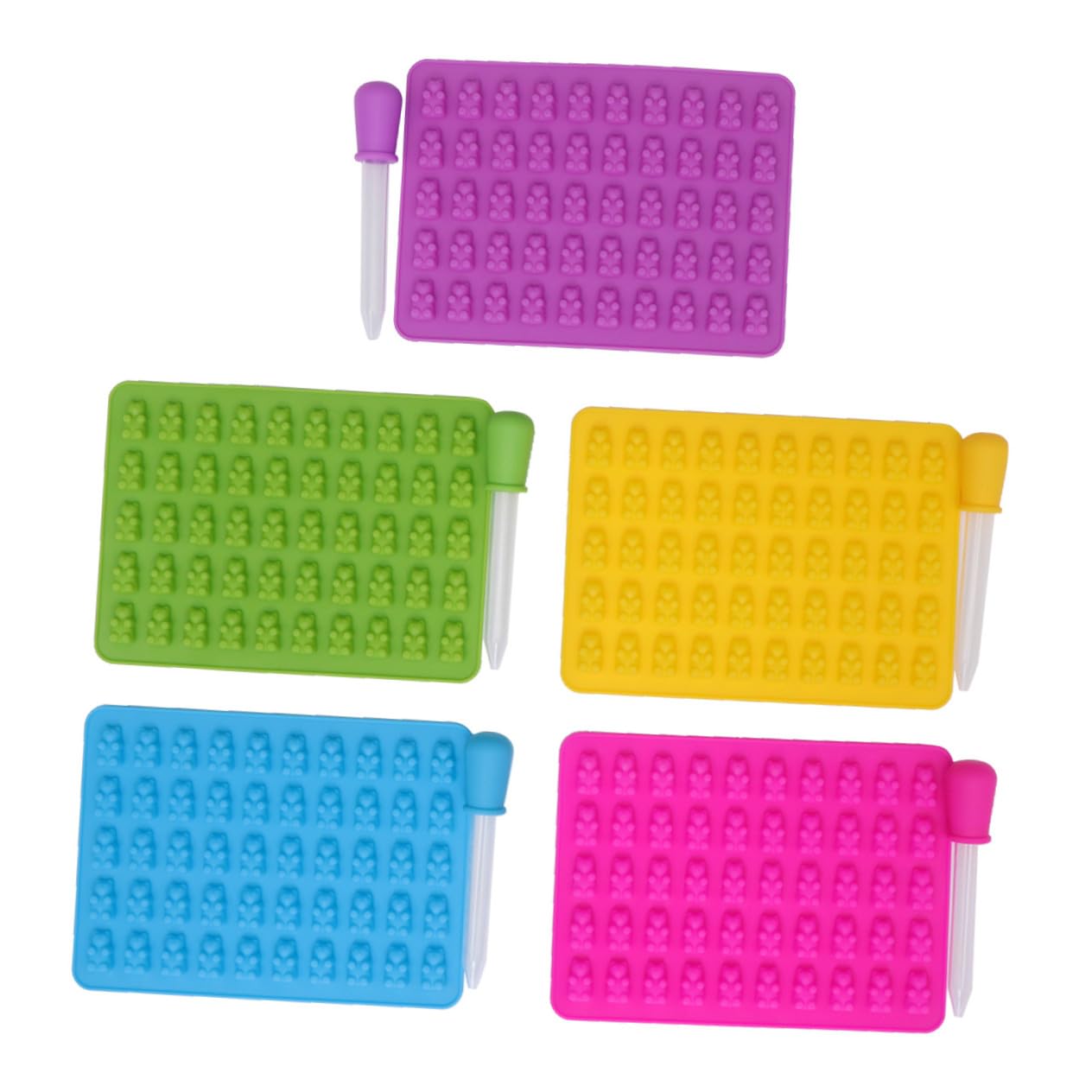 Cabilock 5ensembles Moules à Bonbons Silicone Forme Ours avec Compte-gouttes Bleu Ciel Vert Rose Jaune