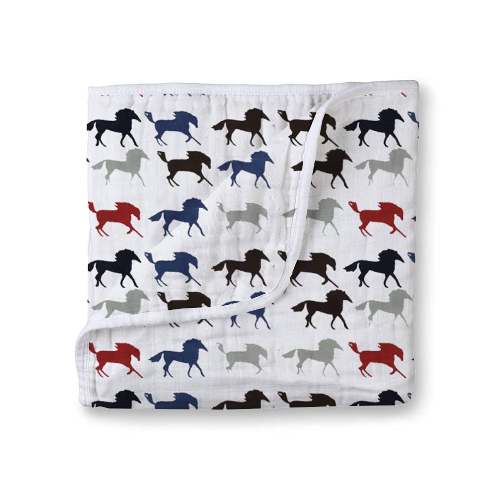 100% Muslin Cotton 4 Layer Quilt Blanket | Dream Blanket for Newborn to 5 Years, Soft Baby Blanket, Baby Blankets for Girls & Boys, Lightweight Newborn Nursery & Crib Blanket,Baby shower Gift_Horse