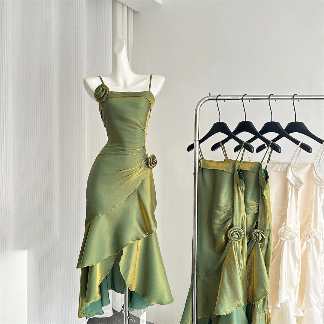 Womens Vintage French Gown Spaghetti Strap One-Piece Wedding Prom Party Cocktail Evening