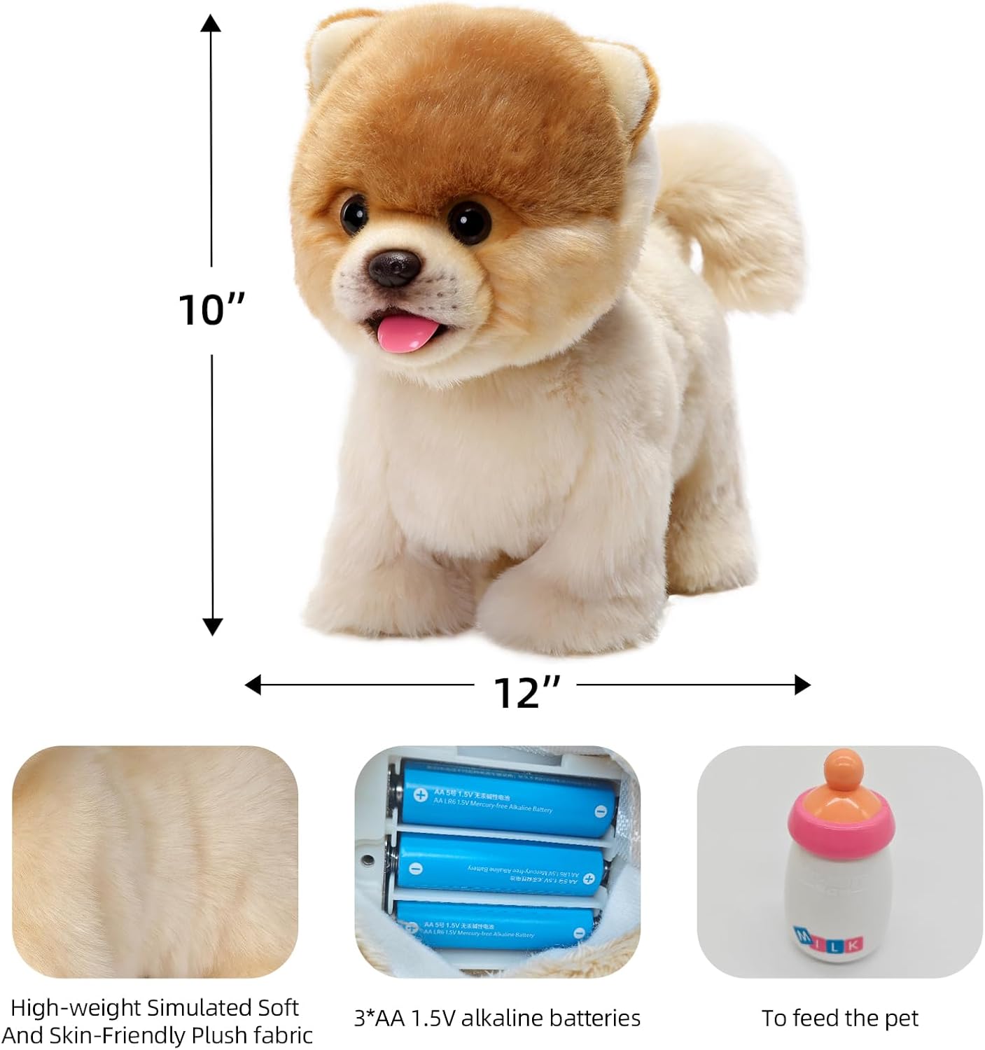 CU-MATE Interactive Dog Stuffed Animal Electronic Plush Pomeranian Simulation Puppy Realistic Toy Like-Real Robotic Nodding Barking Wagging Tail Present Pet for Toddler Boys