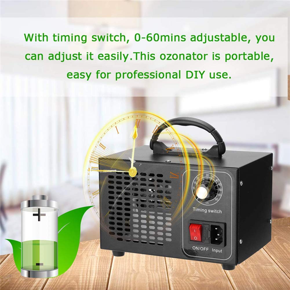 Generador de ozono, desinfección portátil Máquina ozonizadora Filtro de aire Purificador Temporizador Interruptor Equipo de esterilización para el hogar Coche Formaldehído,15g