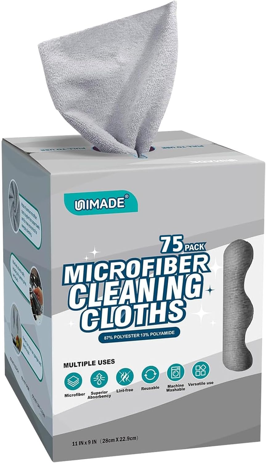 UNIMADE Microfiber Cleaning Cloth, 120 Pack Reusable Paper Towels Microfiber Towels for Cars Lint Free Washable Tissues Shop Rags with Dispenser Box for Home Kitchen Automotive, 11"x 9", Multicolor