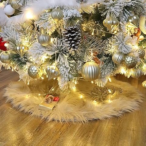 Woolous Faux Fur Tree Skirt 36 Inch - Plush Brown Mongolian Fur Christmas Tree Base Cover for Holiday, Xmas, New Year, & Party Home Décor Cover