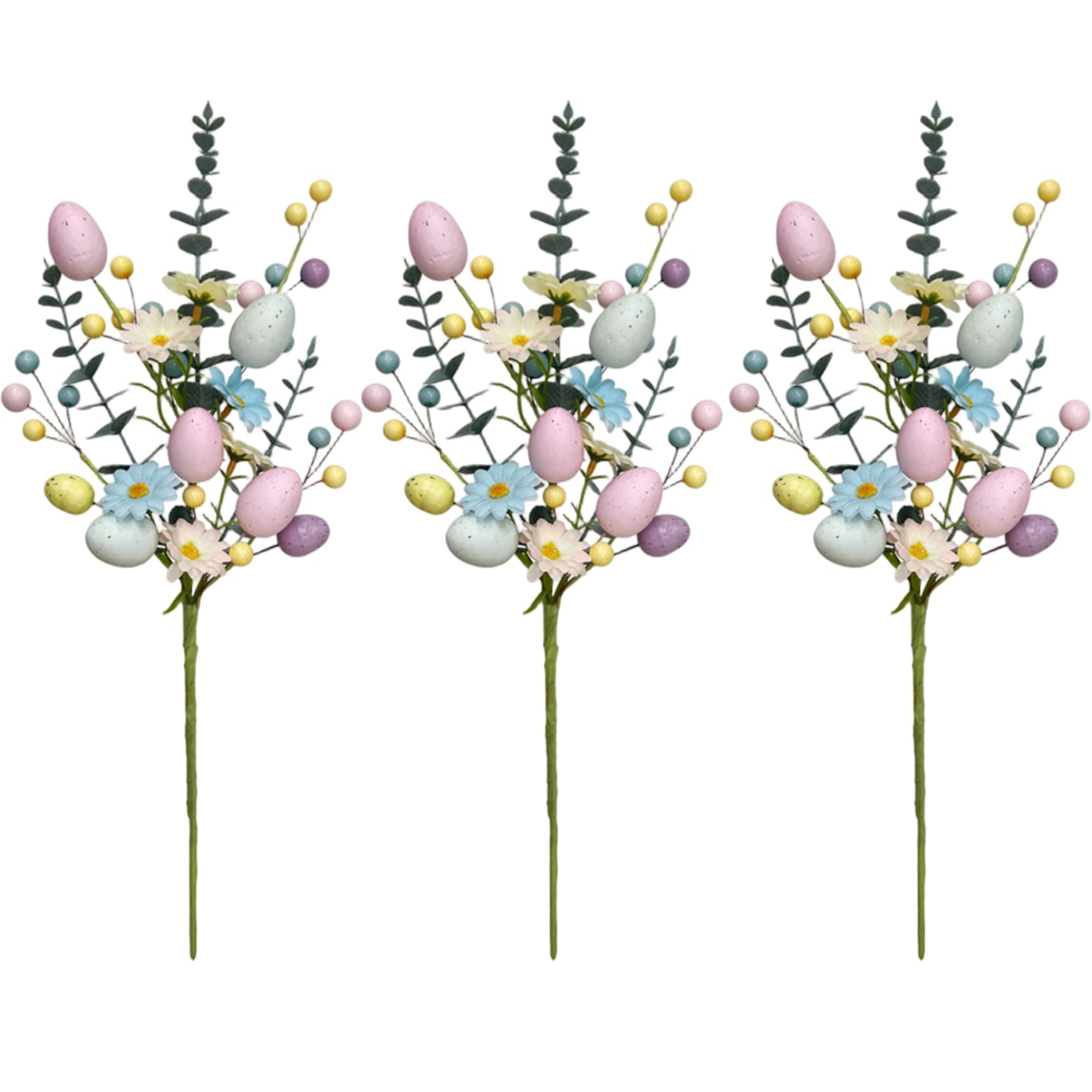 Lawnrden Easter Decor, Easter Picks, 3PCS Colorful Floral Picks with Eggs and Berries Decorative Egg Branches for Home Party Vase Floral Arrangement Centerpiece