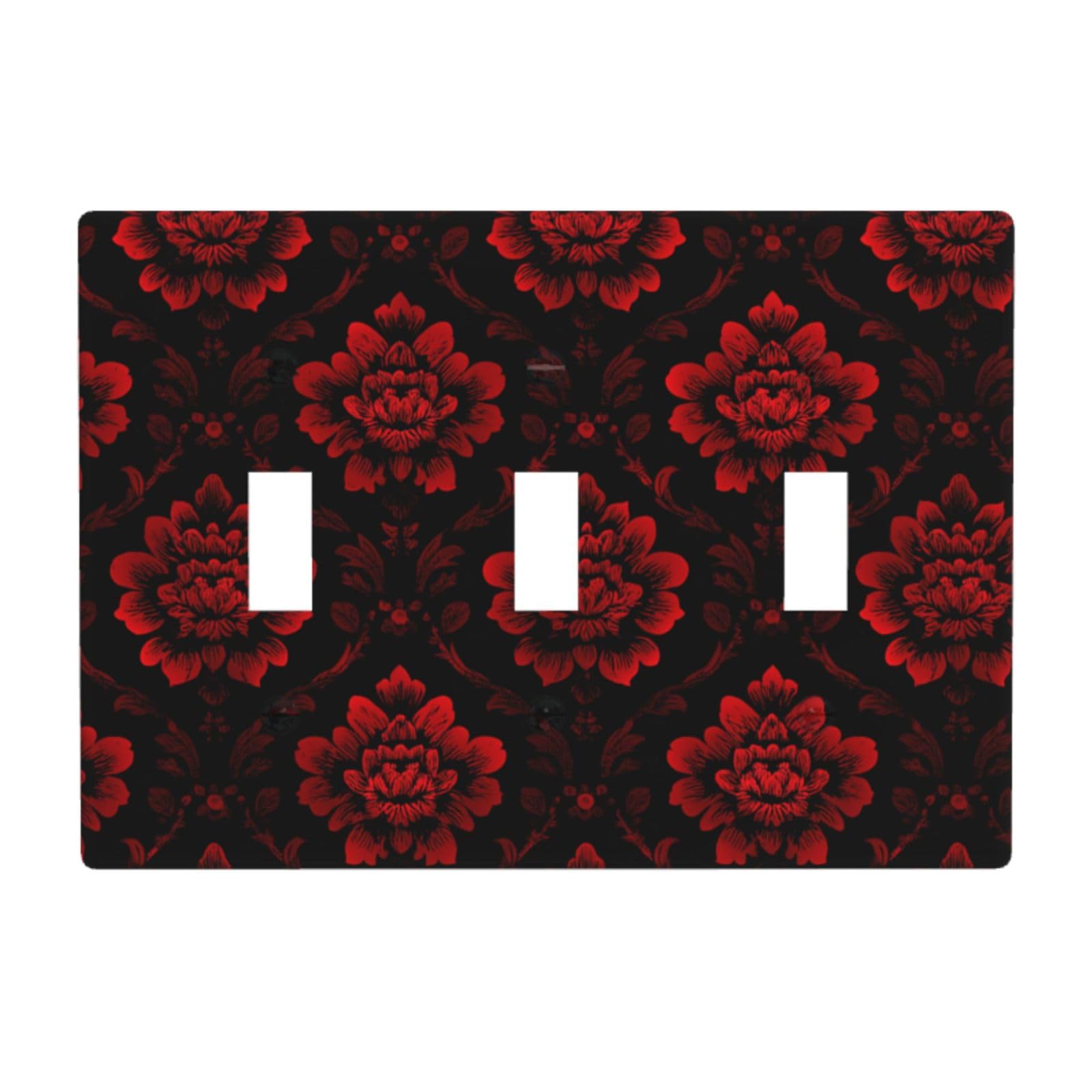 Woshuwo White Black And Red Floral Motif Pattern Light Switch Covers 3 Gang Triple Toggle Wall Plate Switchplate Electrical Faceplate For Bathroom Kitchen Bedroom Decor