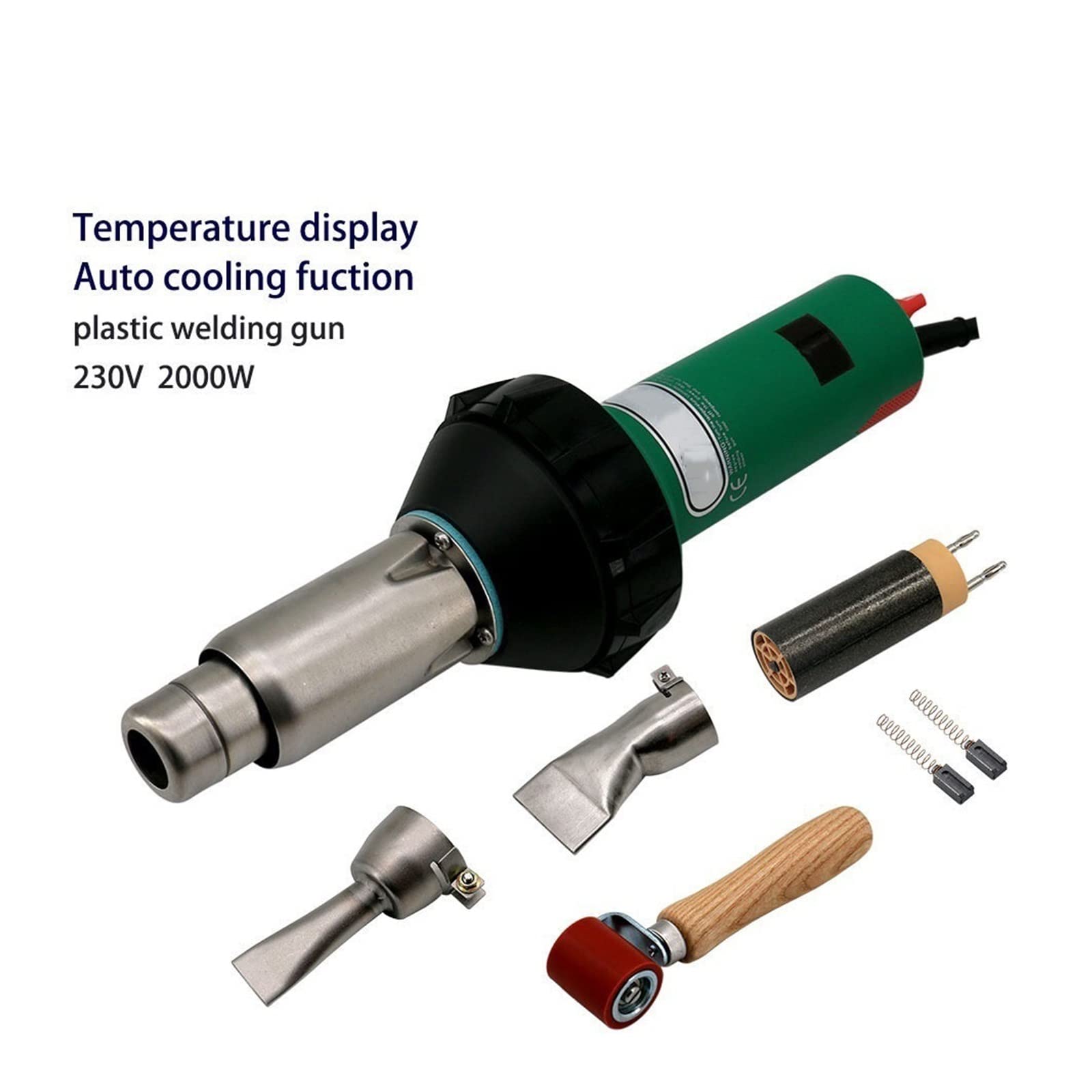 Pistolet termiczny Zestaw do spawania tworzyw sztucznych 2000 W opalarka zgrzewarka do tworzyw sztucznych zestawy do spawania dachów, wyświetlacz temperatury 20-700 stopni + automatyczne chłodzenie, d