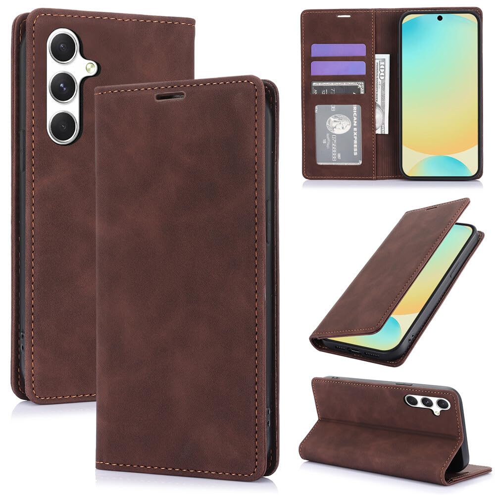 Étui portefeuille Samsung S26 Ultra en cuir mat café de haute finition - 7