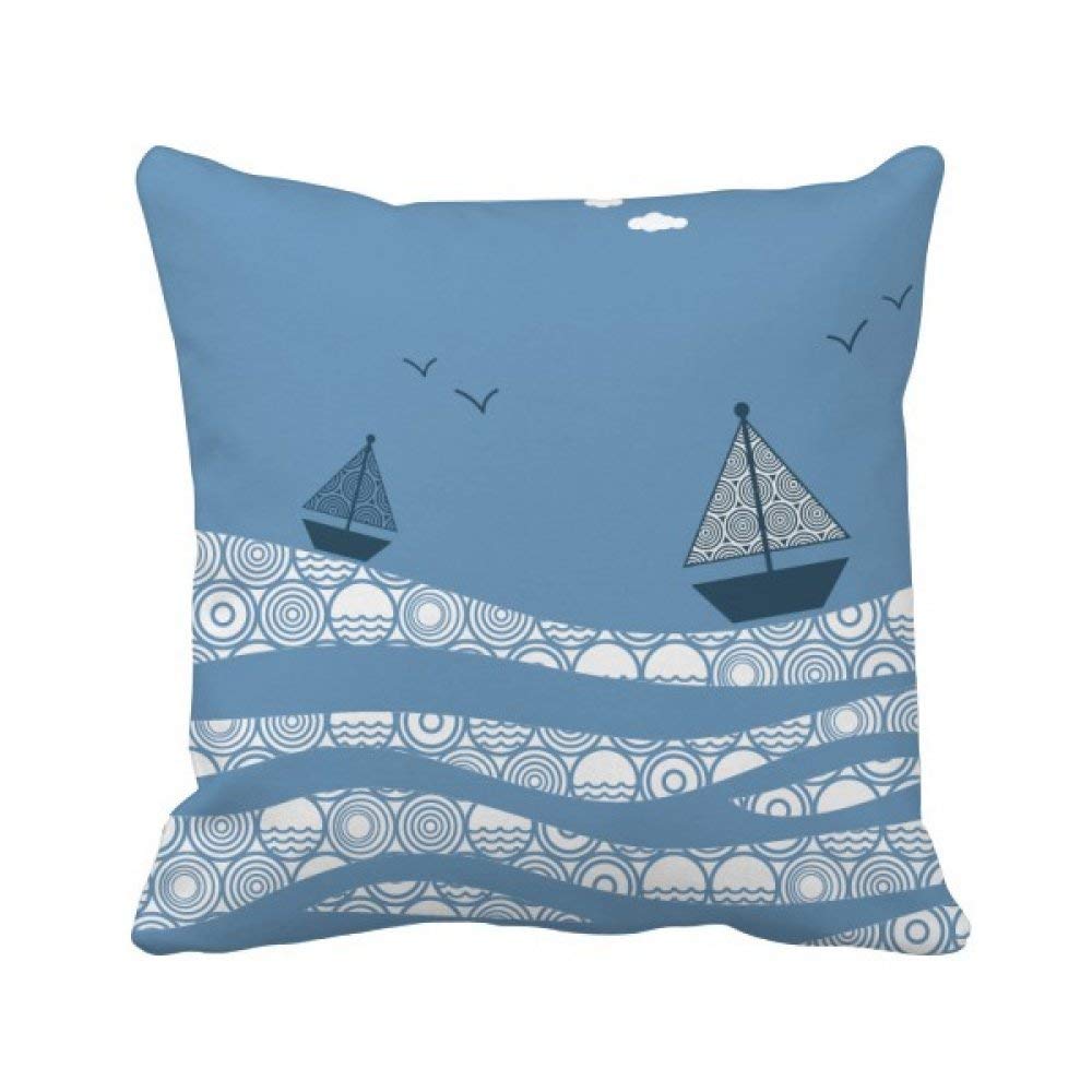 Housse de coussin carrée vagues et bateau déco marine pour canapé