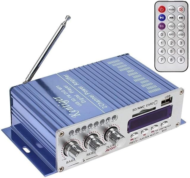 DollaTek 12V Hi-Fi Digital Stereo Audio Amplifier USB SD DVD FM Audio Stereo Radio MP3 Speaker Car Bluetooth Amplifier Mini 2 Channel Digital Display Power Player for Car/Boat/Motorcycle - Blue