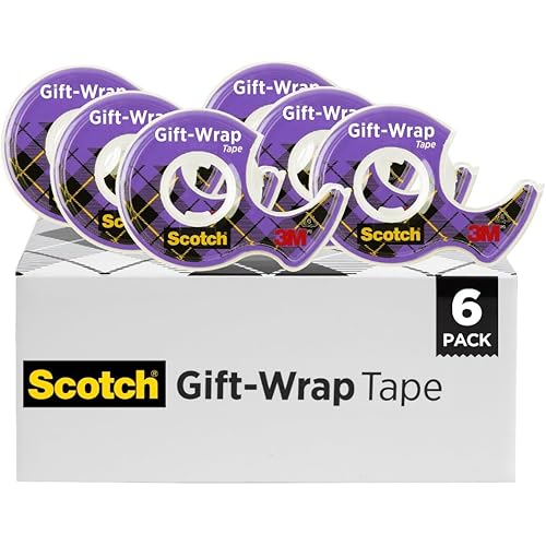 Scotch Gift Wrap Tape, Invisible, Holiday Gift Wrapping Supplies for Christmas Presents and Gift Bags, 0.75 in. x 650 in., 6 Tape Rolls with Dispensers