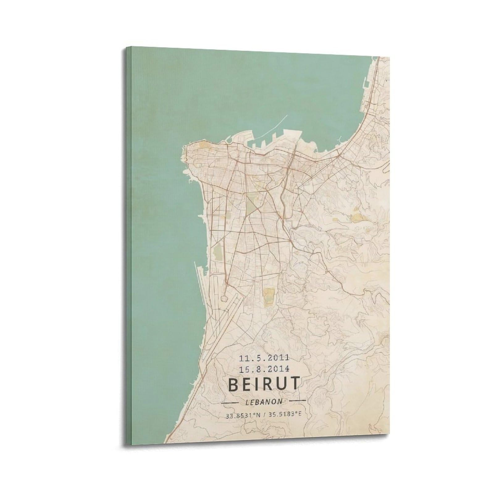 Stadtkarten-Poster für Beirut, Libanon-Poster, dekorative Malerei, Leinwand, Wandposter und Kunstdruck, moderne Familienschlafzimmer-Dekoration, Poster, 40 x 60 cm