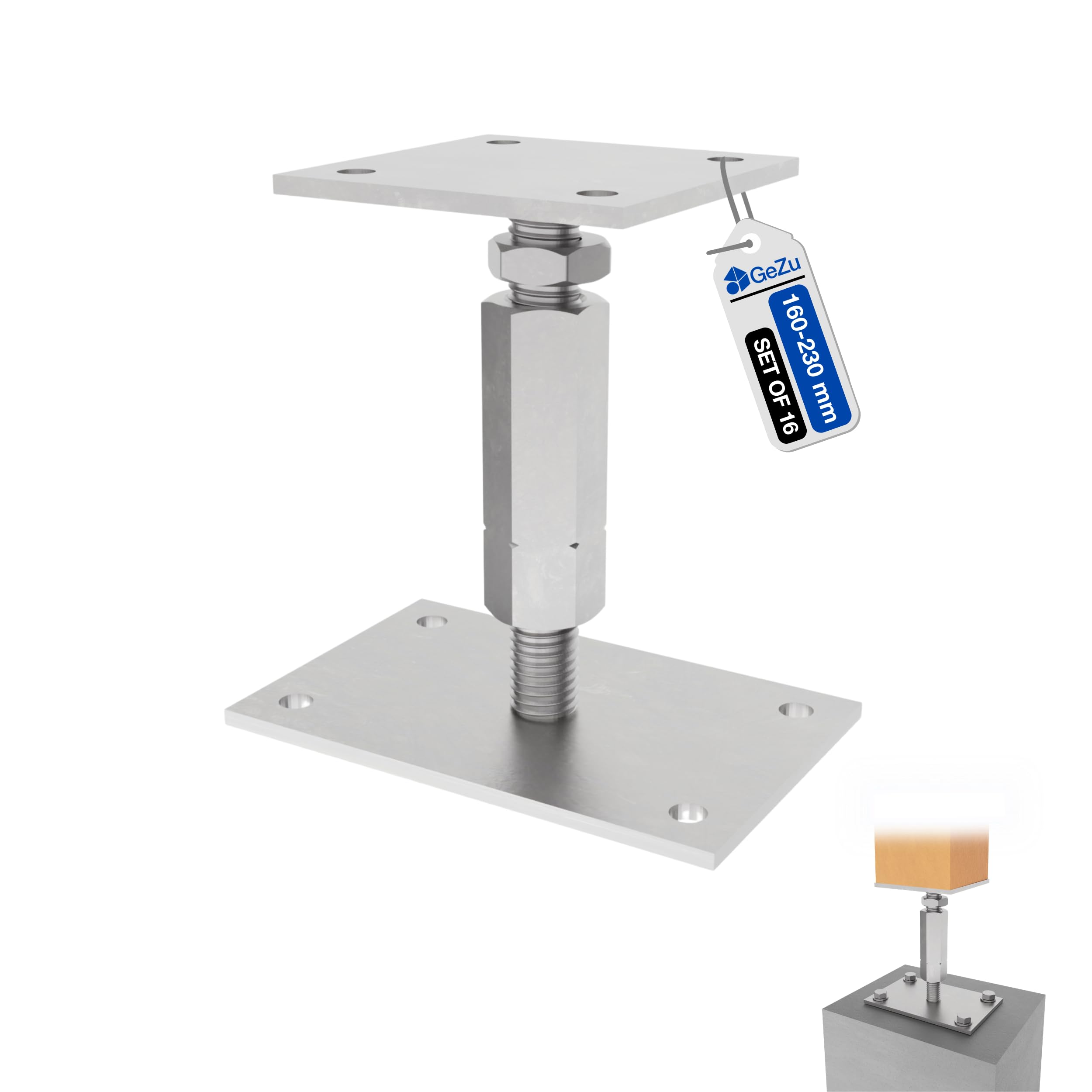GeZu Impex Adjustable Post Support 80 x 80 mm Electroplated Set of 16 height adjust holder elevated base — image 1