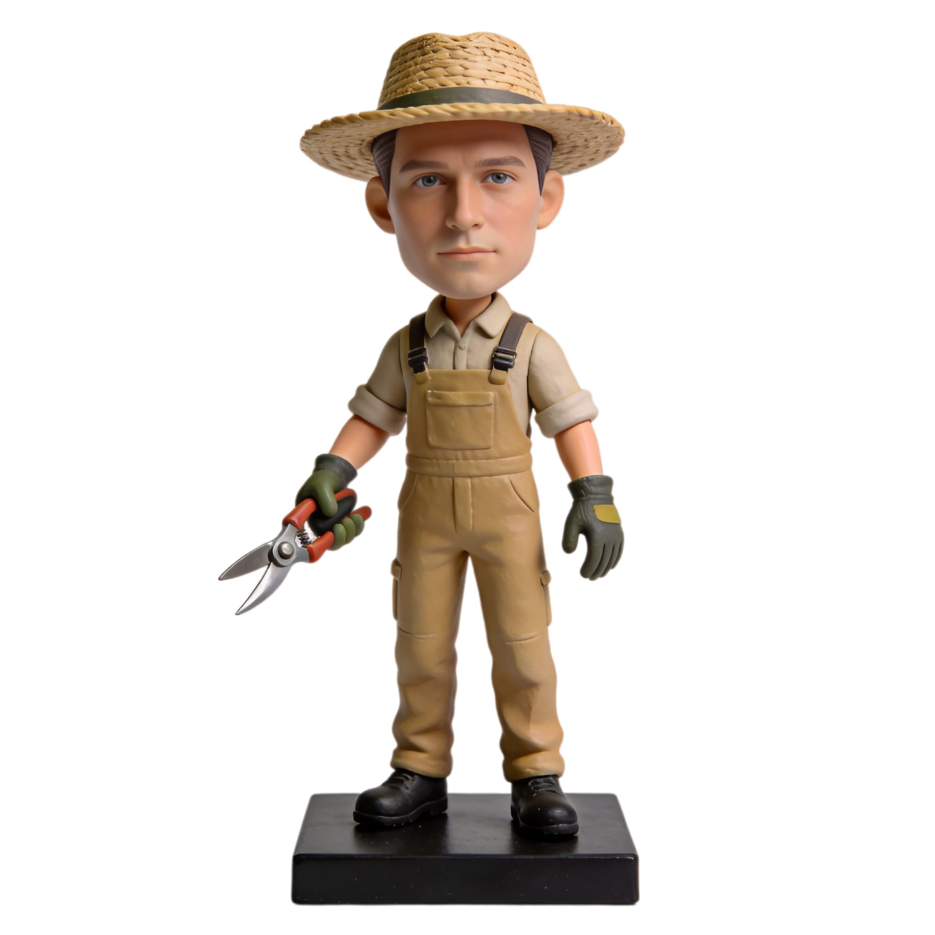 Individuelle Gärtnerfigur mit Wackelkopf, personalisierte 3D-Figur aus Foto, handgefertigte Polymer-Ton-Ganzkörper-Statue mit Gartenschere, Geschenk für Gärtner, Geburtstag, Ruhestand
