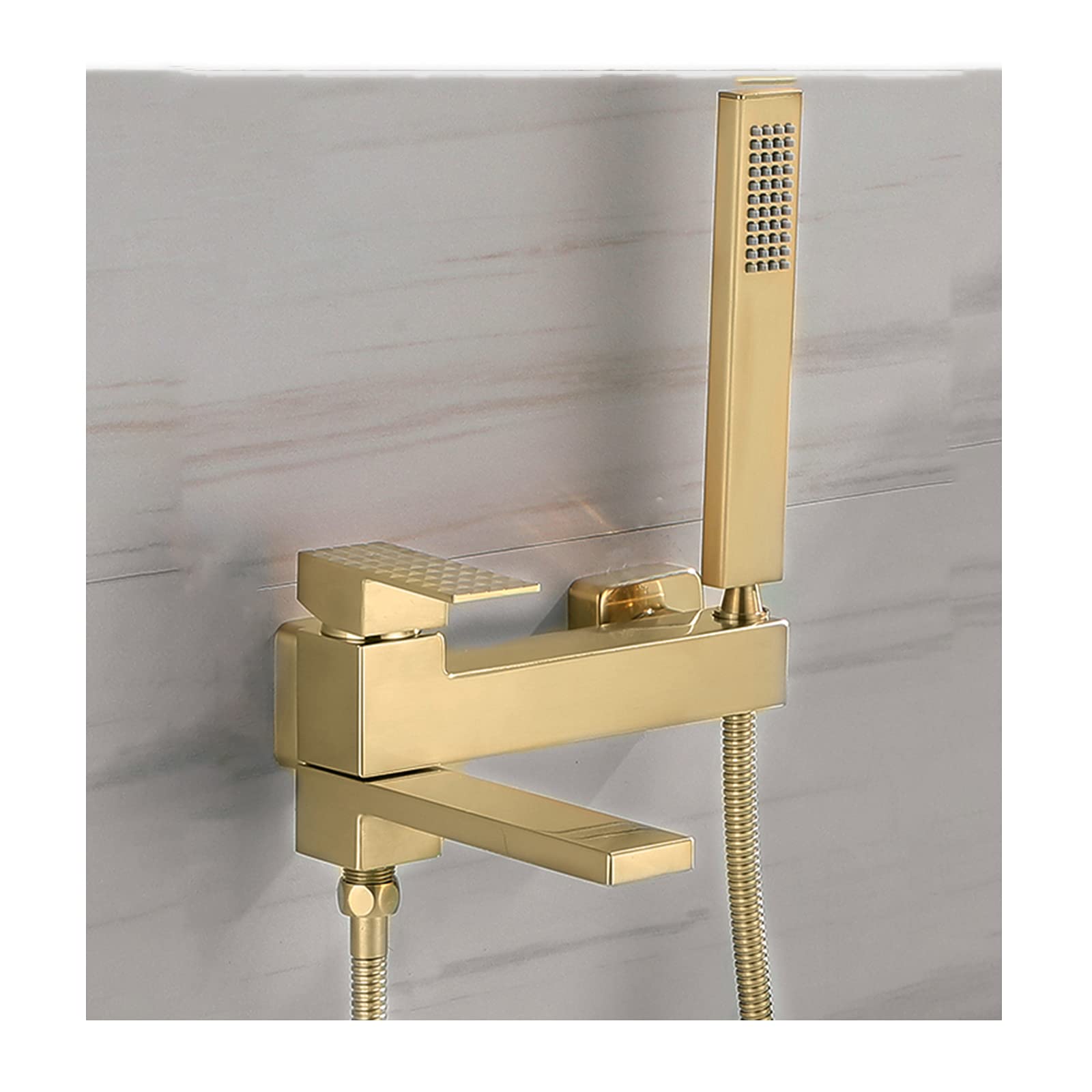 Rubinetto per Vasca Uscita Acqua Girevole Rubinetto per Vasca Miscelatore per Vasca Acqua Calda e Fredda Rubinetto per Vasca monocomando Rubinetto per Vasca in Ottone con doccetta, Oro Spazzolato