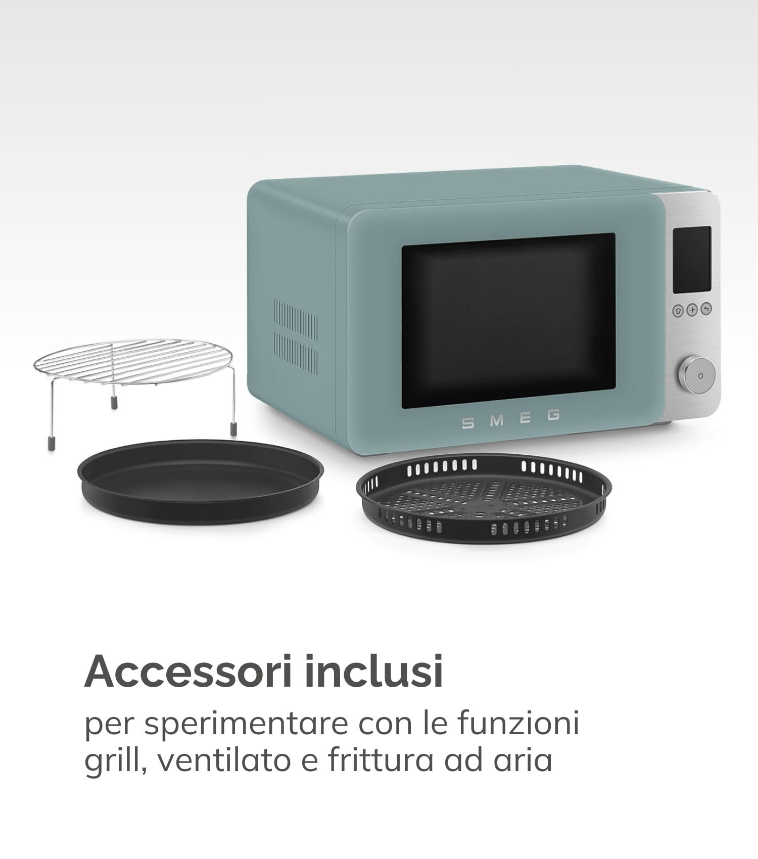 Smeg, Forno a Microonde Combinato MOC02BLMEU, 9 Funzioni e 3 Combinate, 25 Programmi Automatici, Tecnologia Inverter, Sistema Soft Close, Accessorio Griglia Incluso, 2100 W, Nero Opaco