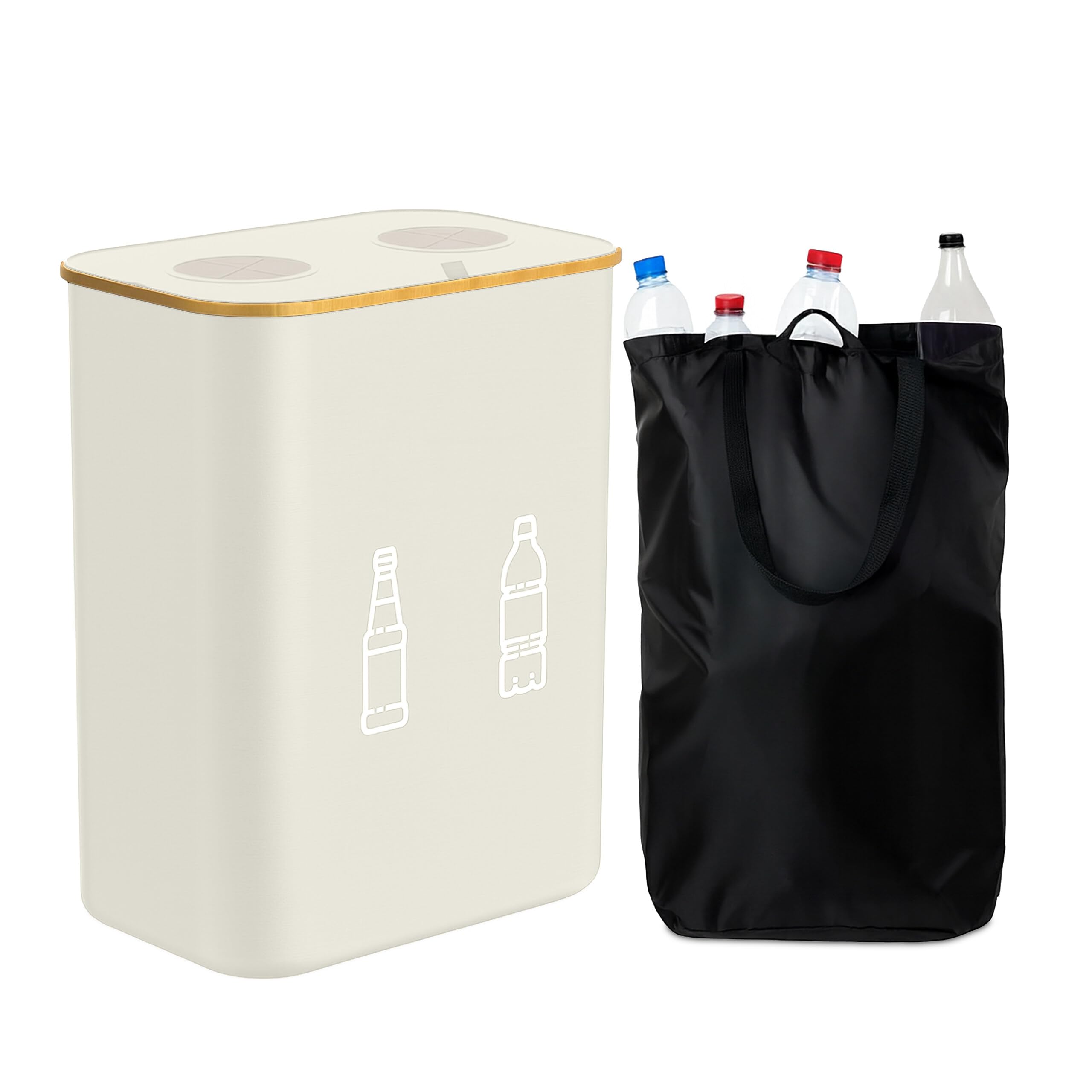 Contenitore per Bottiglie Relaxdays 160 l, 2 Sacchetti, 75 x 57 x 37 cm, flaschensammler per Vetro e plastica, Beige