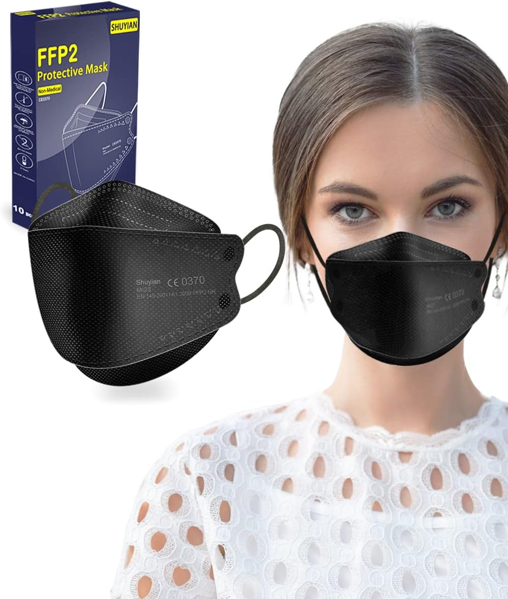 Shuyian FFP2 Black Mask CE Certified,KN95 Face Mask Protection 4Ply