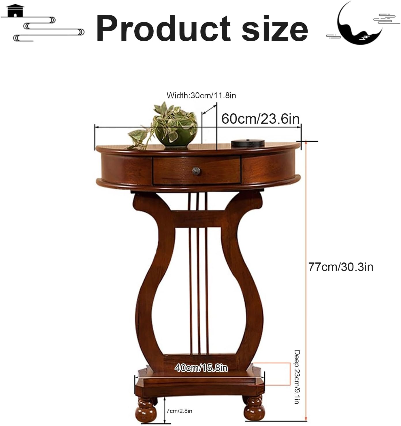 Half Moon Console Table, Solid Wood Console Tables with Drawer, for Living Room, Hallway, Foyer, Natural(White)