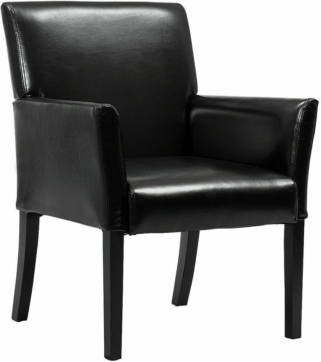 Modern Office Gaming Dining Chair, Black PU Leather, Mid-Back, Arms, Ergonomic, 250 Lbs Weight Capacity