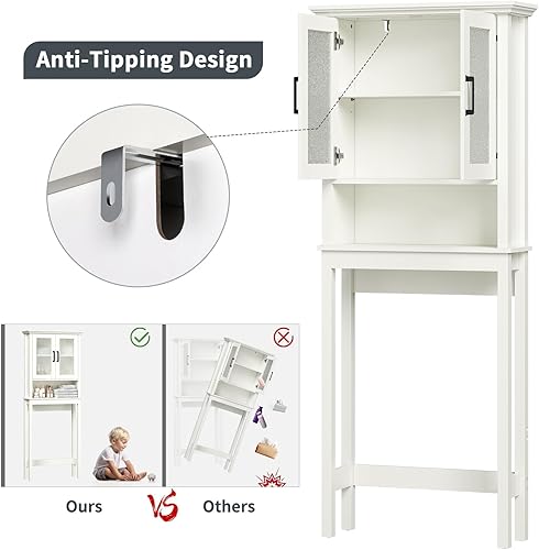 Miniatura 8 de Armario de almacenamiento sobre el inodoro, organizador de baño sobre el inodoro con puertas y estante ajustable, marco grueso sobre el armario de