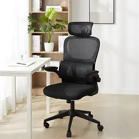 Cadeira Ergonômica Kidino com Encosto Ajustável, Apoio de Braço Rebatível, Assento Macio, Malha Respirável e Rodízios – Suporta até 200kg, Ideal para Escritório e Home Office (preta)