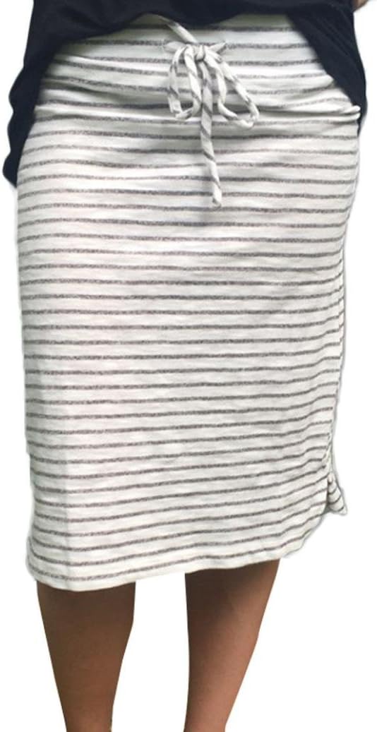 LTUI Casual Stripe Cotton Blend Knee-Length Art High Waist Summer Elastic Short Skirt,So Fashion (L)